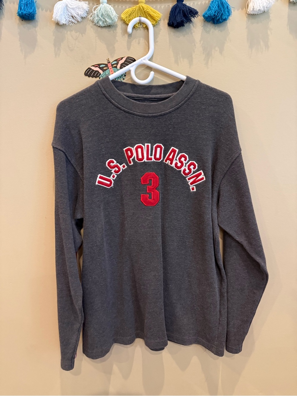 Vintage U.S. Polo Assn. Charcoal Gray Long-Sleeve Tee with Red Logo